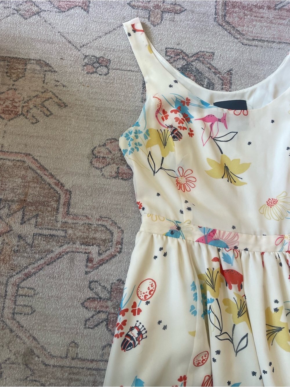 ModCloth Whimsical Floral Dinosaur Print Sundress Pockets Womens S - Picture 3 of 5
